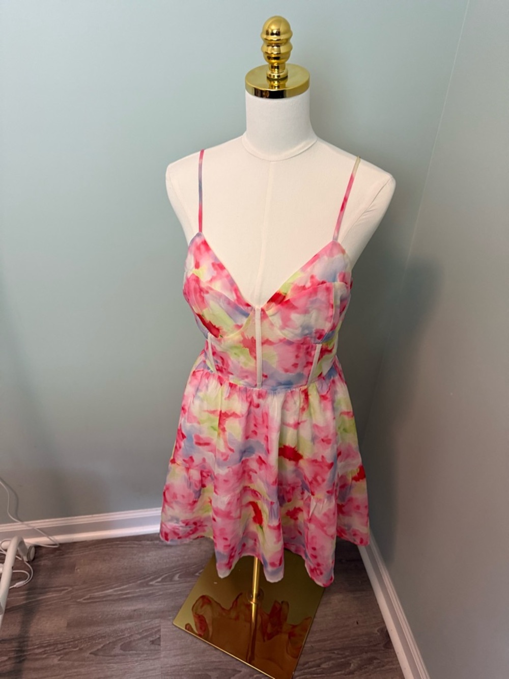 Vestique Watercolor Floral Corset Mini Dress M Summer Brunch Bridal Shower